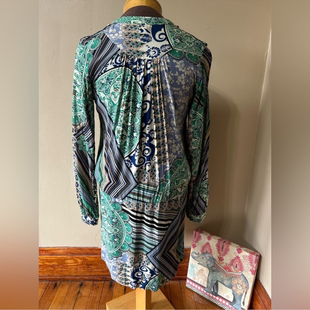 Tiny Split Neck Drop Waist Patchwork Dress Small - image 4